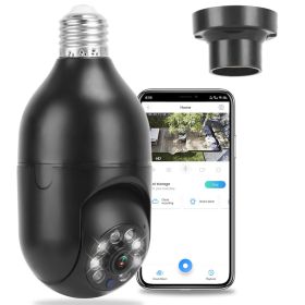 1Pc E27 WiFi Bulb Camera 1080P FHD WiFi IP Pan Tilt Security Surveillance Camera With Two-Way Audio Night Vision Motion Detection Function APP Co (Option: Black)